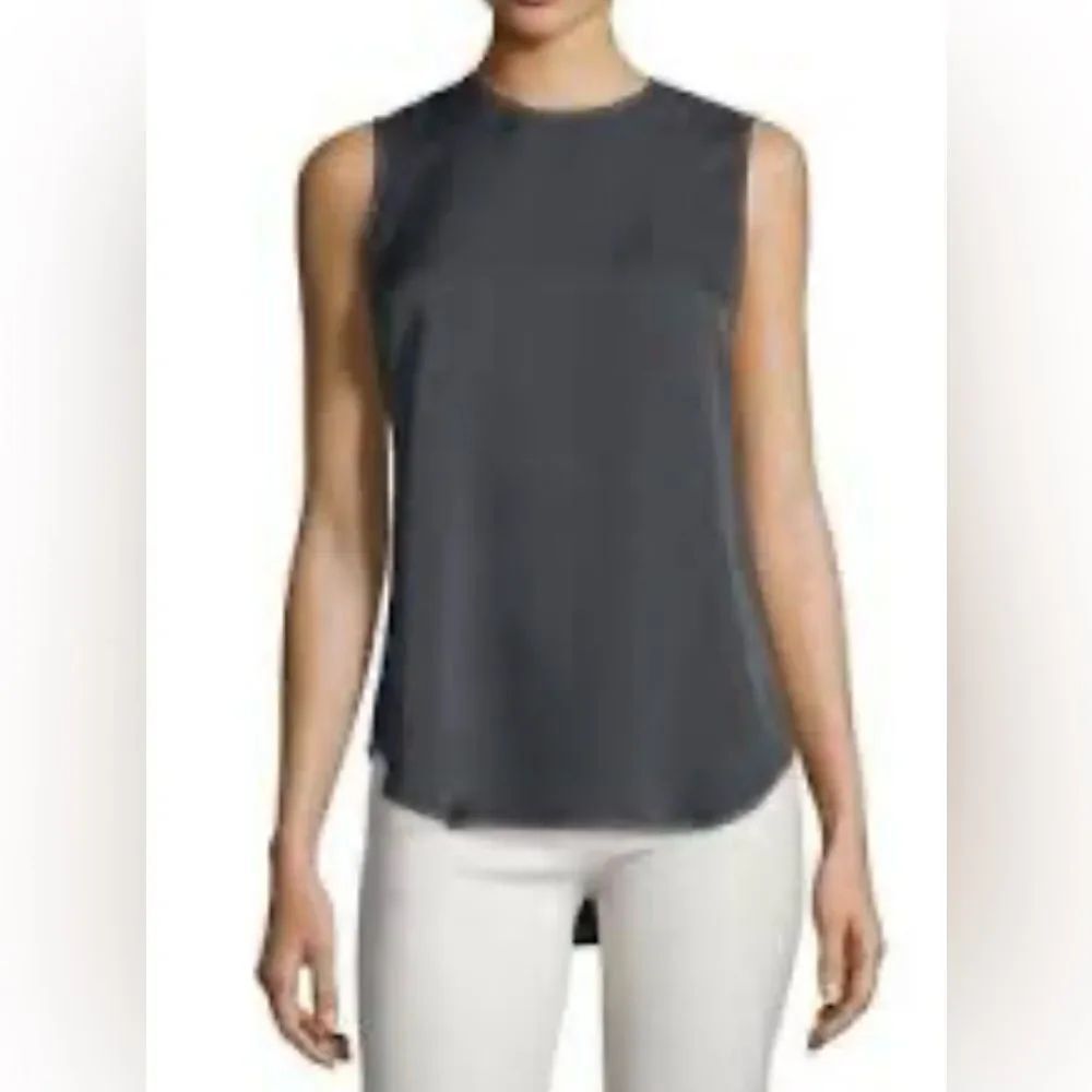 Theory Bringam Urban Crepe Sleeveless 100% silk Top in dark gray